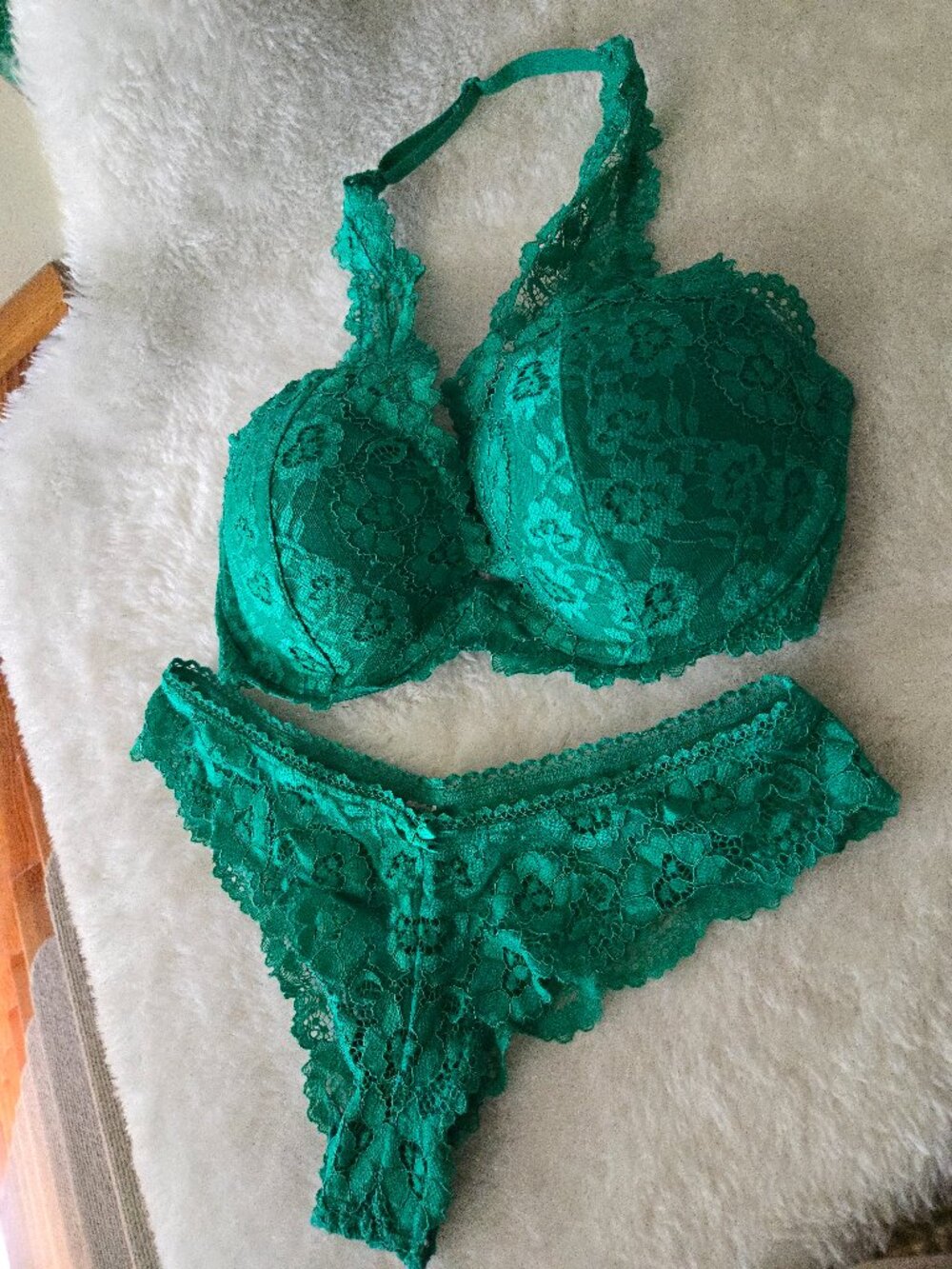 Emerald green halter bra and panty set